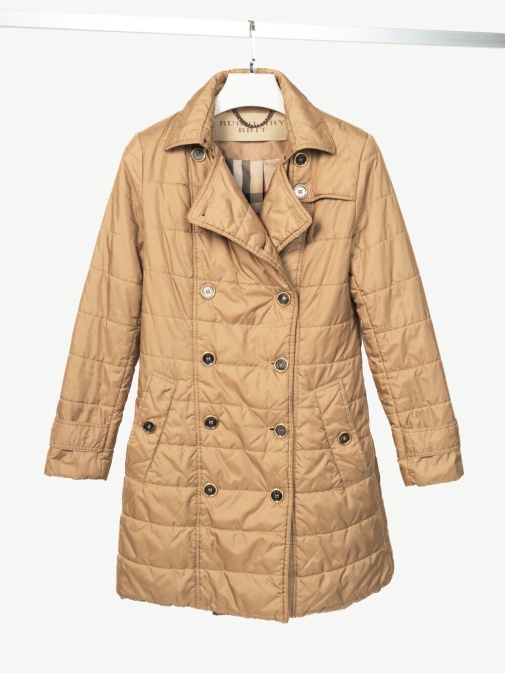 Burberry Brit Gold Quilted-Taffeta Double-Breasted Coat